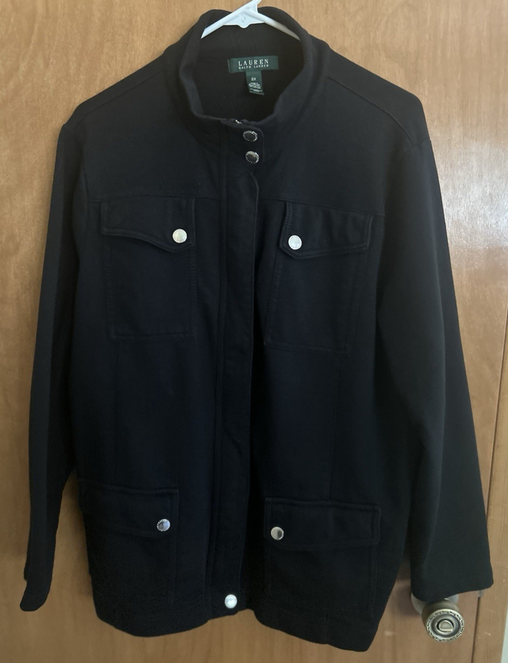 Lauren Ralph Lauren Jacket Women's 2XL Black Jersey Zip Button Pockets Cotton